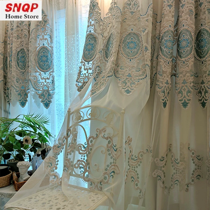 Palace Curtains for Living Dining Room Bedroom European Style French Upscale Double Blackout Heavy Duty Embroidery