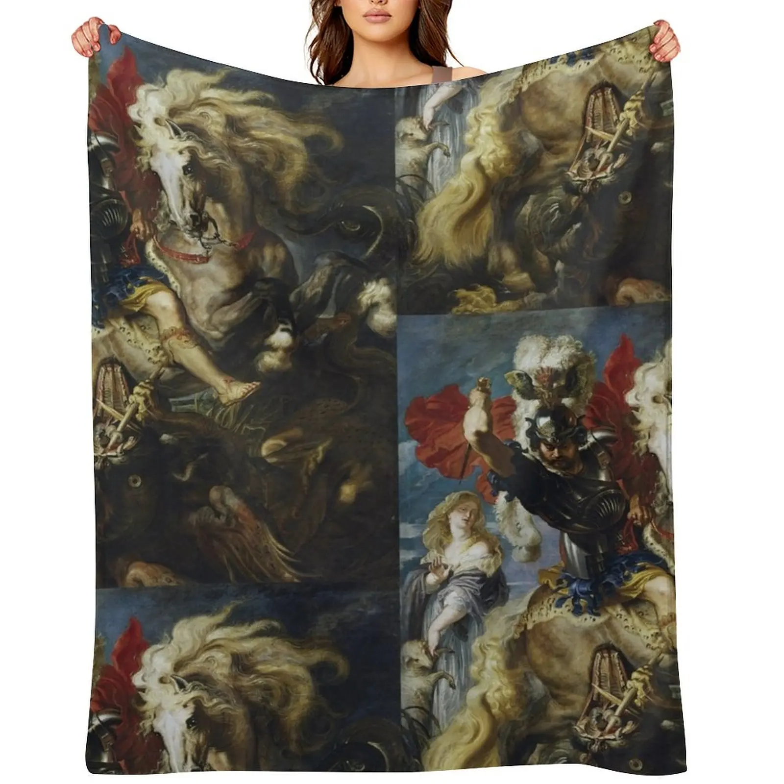 

Saint George and the Dragon by Peter Paul Rubens Throw Blanket Custom Thermals For Travel Soft Plaid Luxury St Blankets