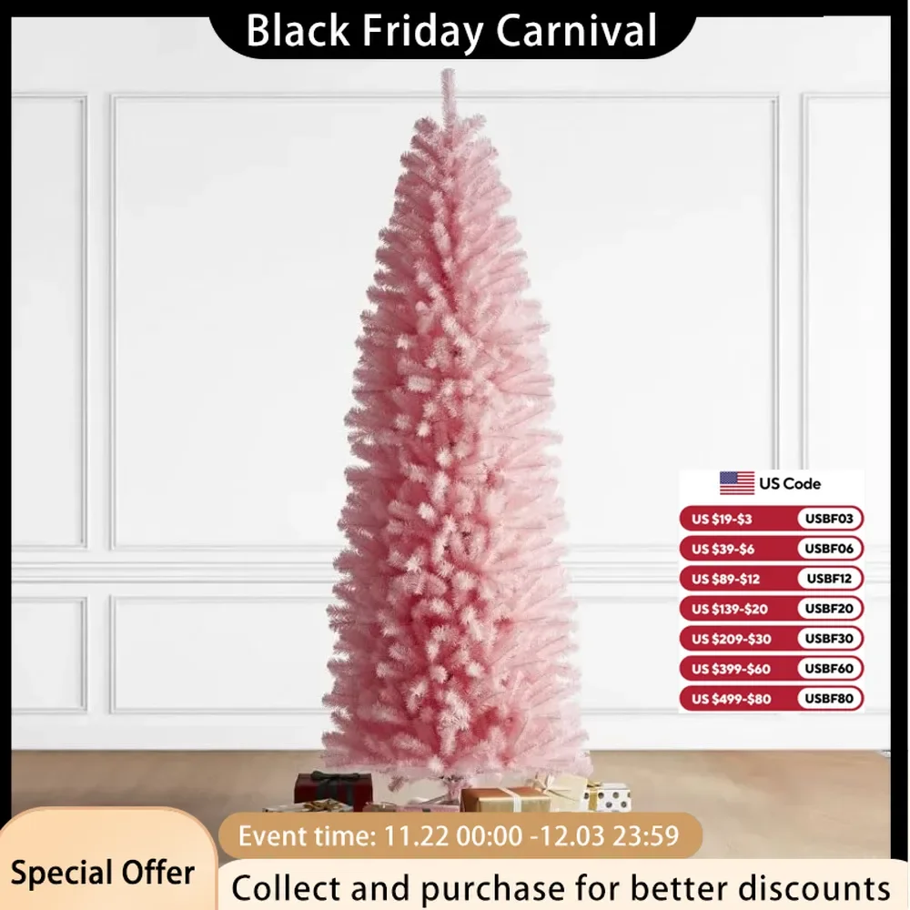 9-foot Pink Pencil Tin Artificial Christmas Tree, Used for Home Office Party Decoration, Christmas Indoor and Outdoor Decoration