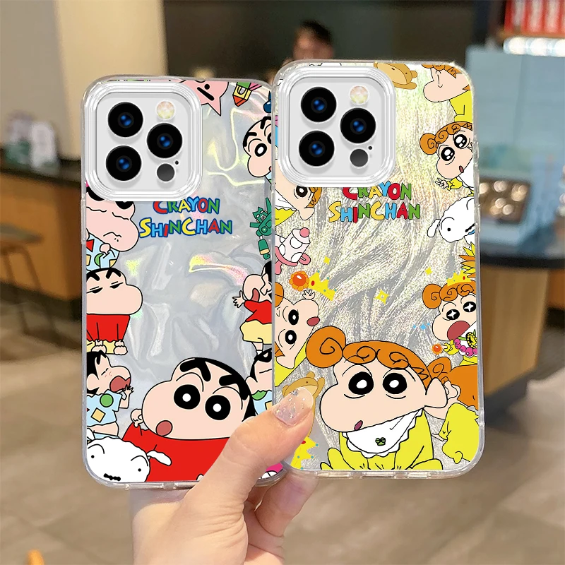 Popular C-Crayon Shin-chans Gradient For iPhone 16 Pro Max Case 15 14 13 12 11 8 7 Pro Max Plus XS XR Hard Shockproof Back Cover