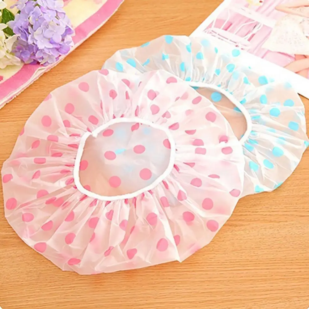 

Lovely Dots Thickened Waterproof Transparent Shower Cap Bathroom Bathing Hat Oil Fume Cap Women Spa Hair Salon Supplies