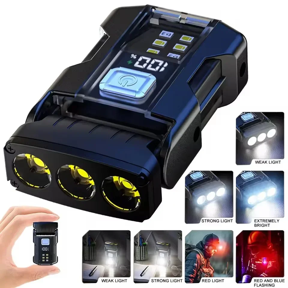 

USB-C Rechargeable COB Flashlight Mini Camping Lantern with Hat Clip Outdoor Emergencies Portable Bright Torch for Hiking