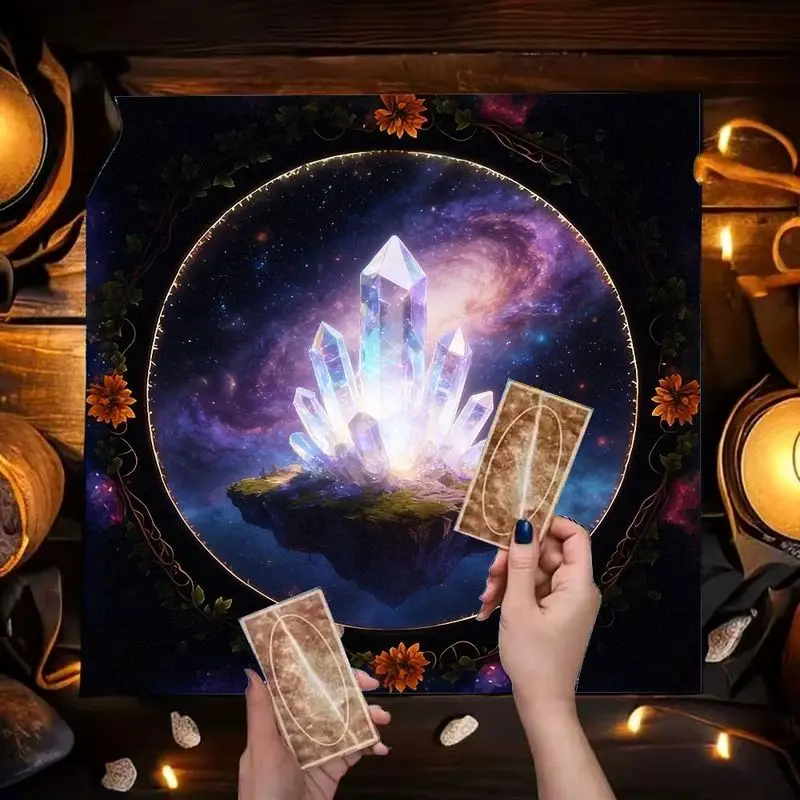 VIKAMA Crystal Galaxy Tarot Table Cloth Floating Island Altar Cloth Purple Starry Sky Witch Divination Ritual Table Decor