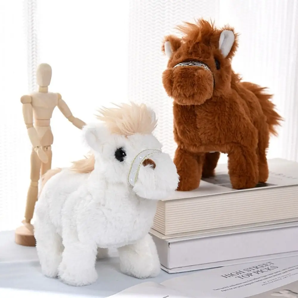 

Simulated Walking Horse Plush Doll Walks and Makes Sounds Soft Fur Electric Horse Plush Toy Interactive Moving The Tail