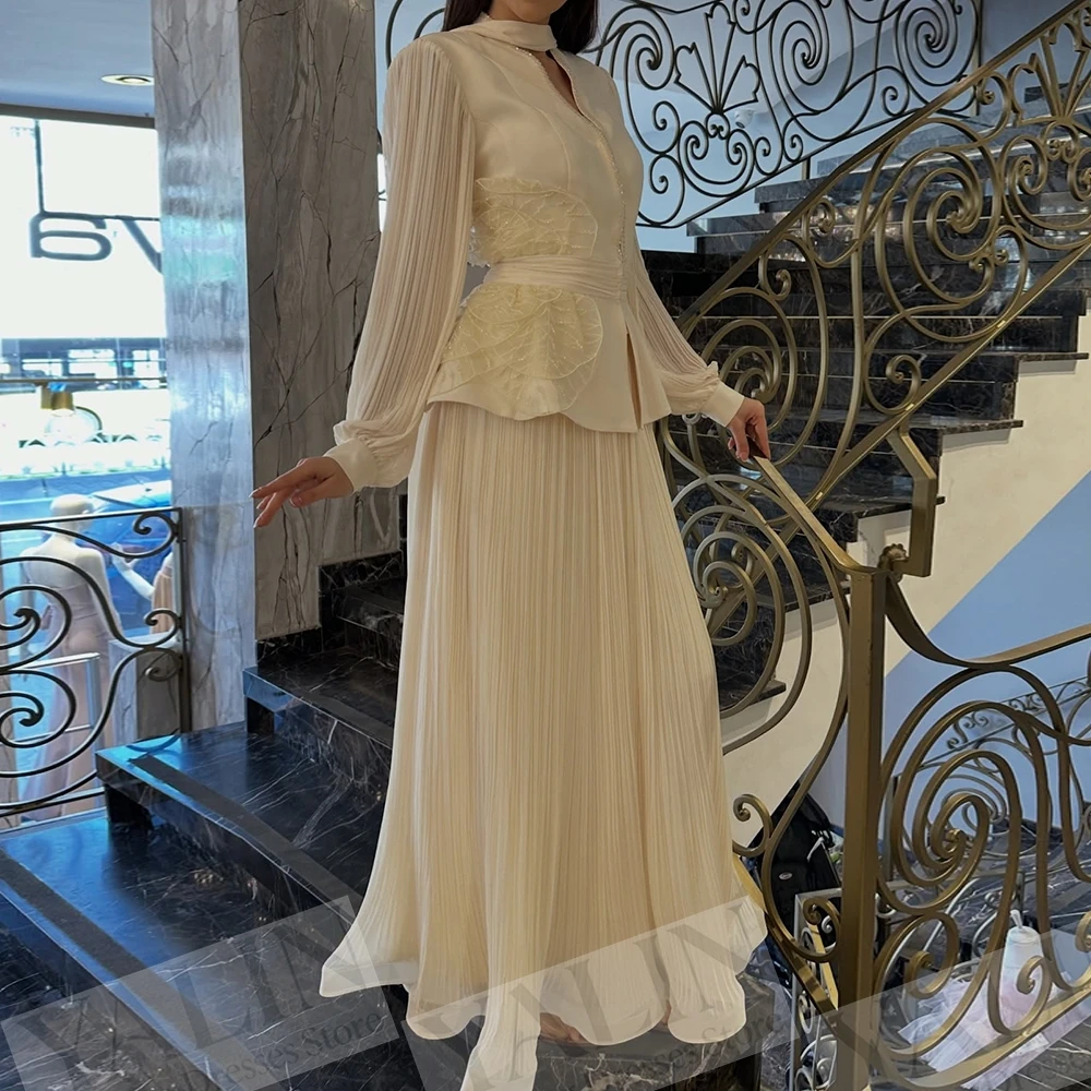

Women's A-line Evening Dresses Ankle-length V-neck Full Sleeve Prom Dresses Fashion Sequined Simple Stole Draped Customized Gown