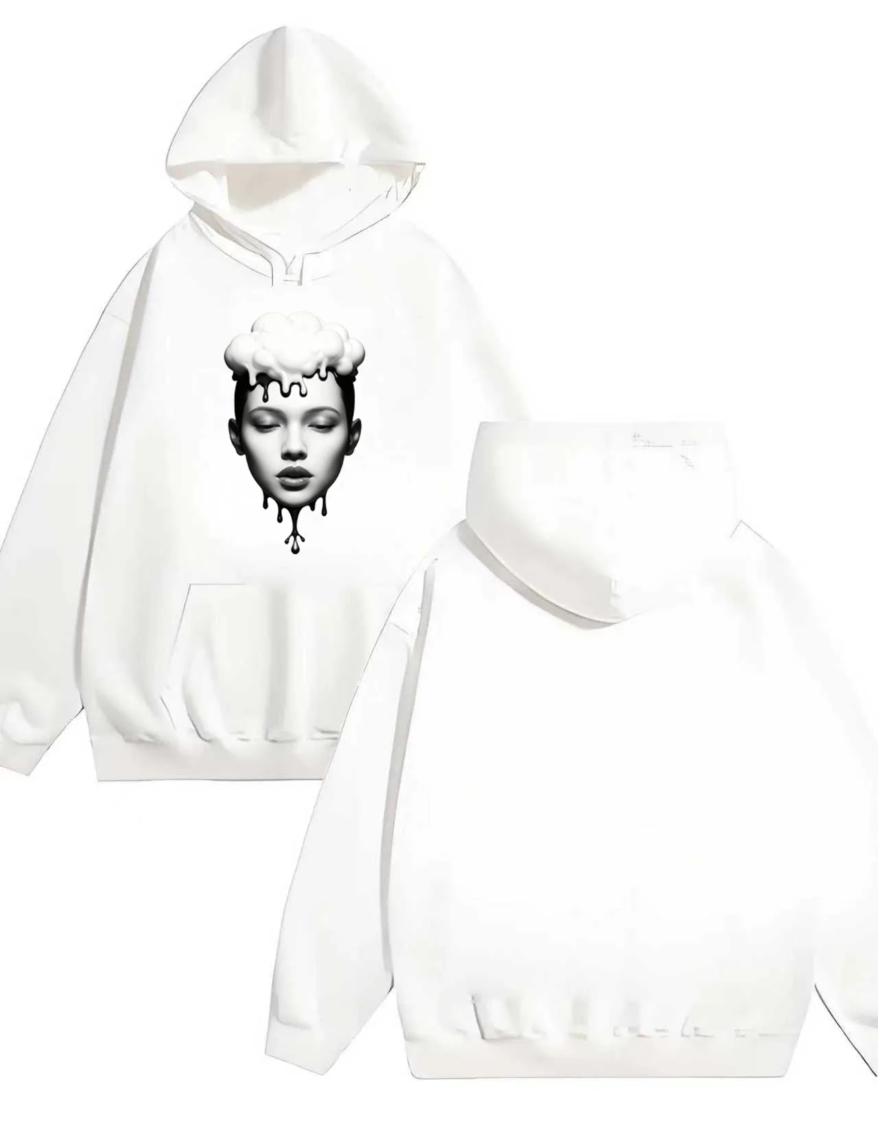 

Новейшая мужская и женская повседневная свободная толстовка с капюшоном объемом 330 г в 2025 году с черно-белыми портретными принтами.