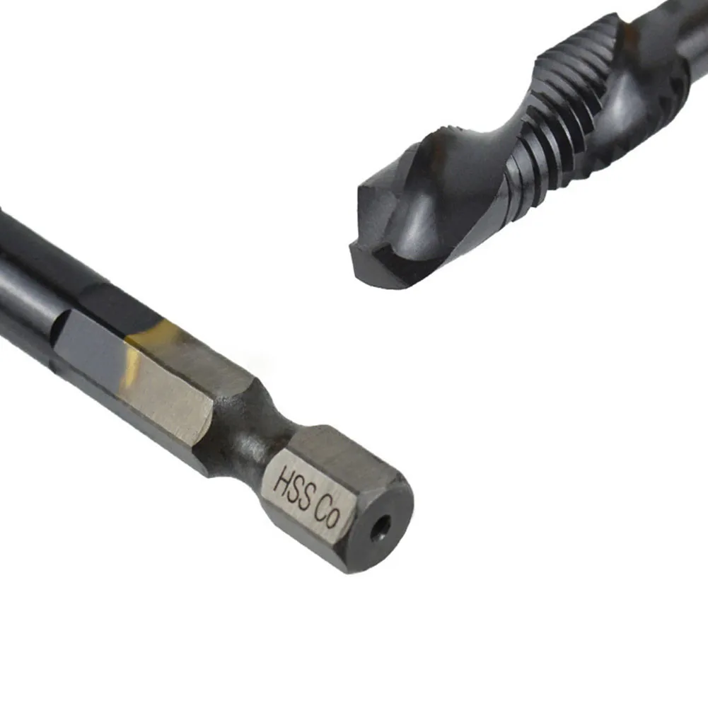 

Композитный метчик из быстрорежущей стали, 6 шт., композитный метчик для сверления по дереву, хвостовик 1/4 дюйма для M3-M10, набор черных композитных метчиков, сверло