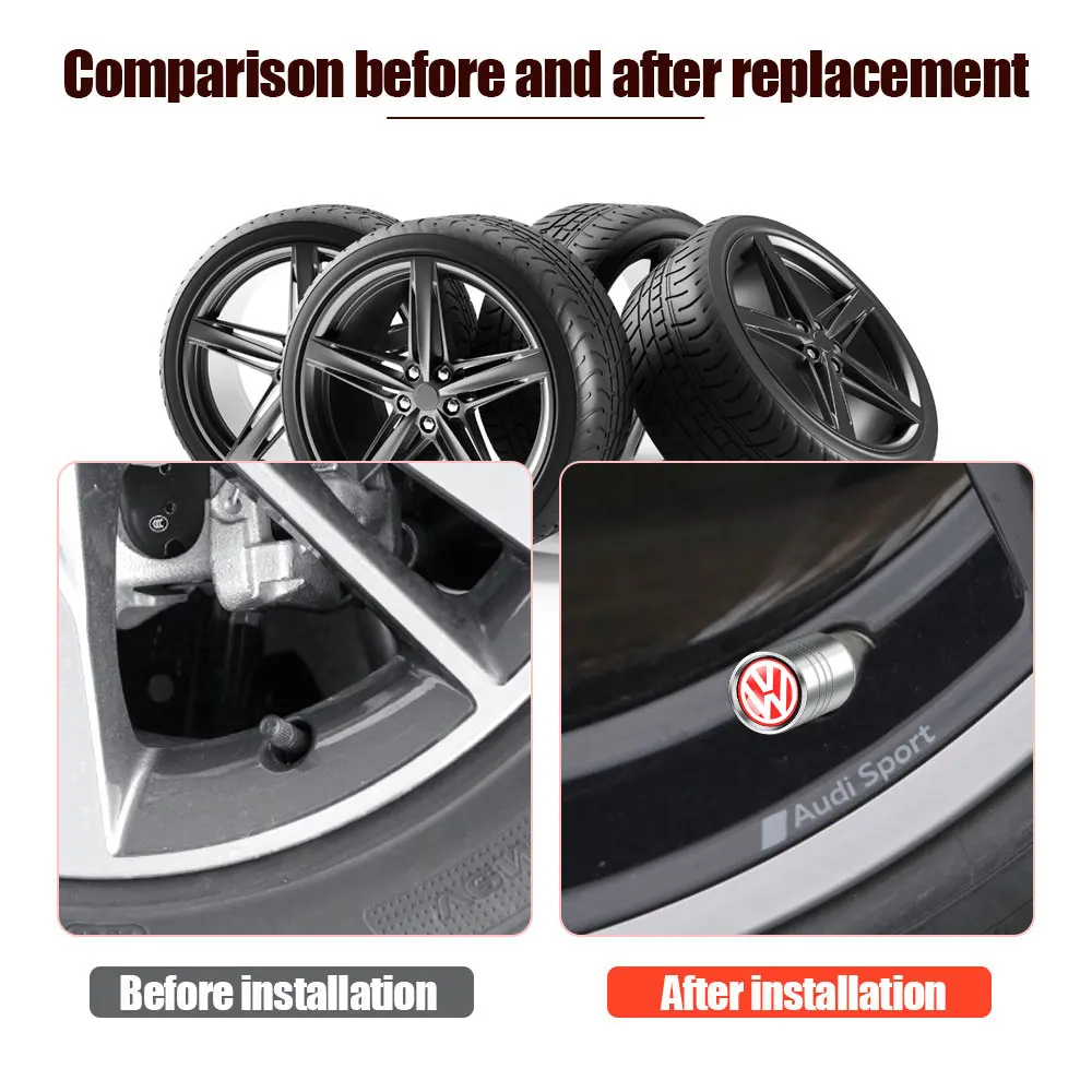 4PCS Metal Car Valve Caps Wheel Tires Air Tyre Stem Protective Caps Cover Auto Accessories For VW Volkswagen Rline GTI TSI TDI R