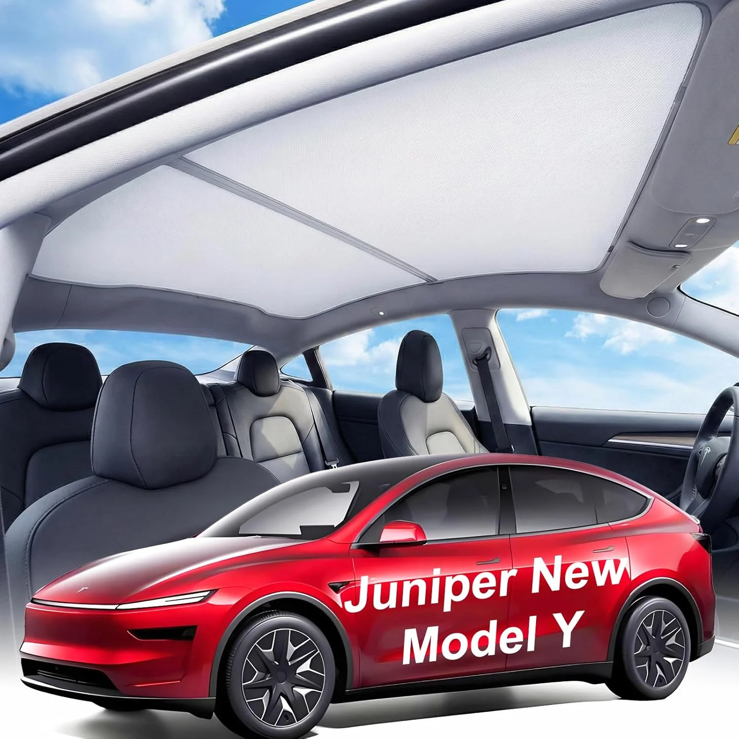 For Tesla Model Y Juniper Sunshade Roof [Headliner-Match Gray, Never Sag, Ice-Crystal Coating] Heat Insulation