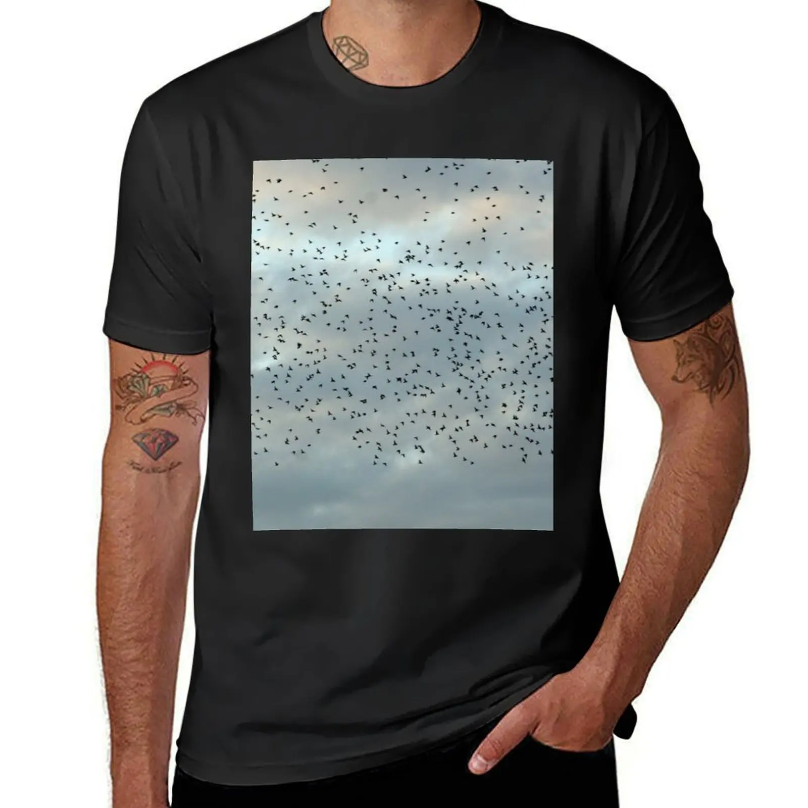 Murmuration Starlings Flock of birds T-Shirt plain blanks cute tops black t-shirts for men