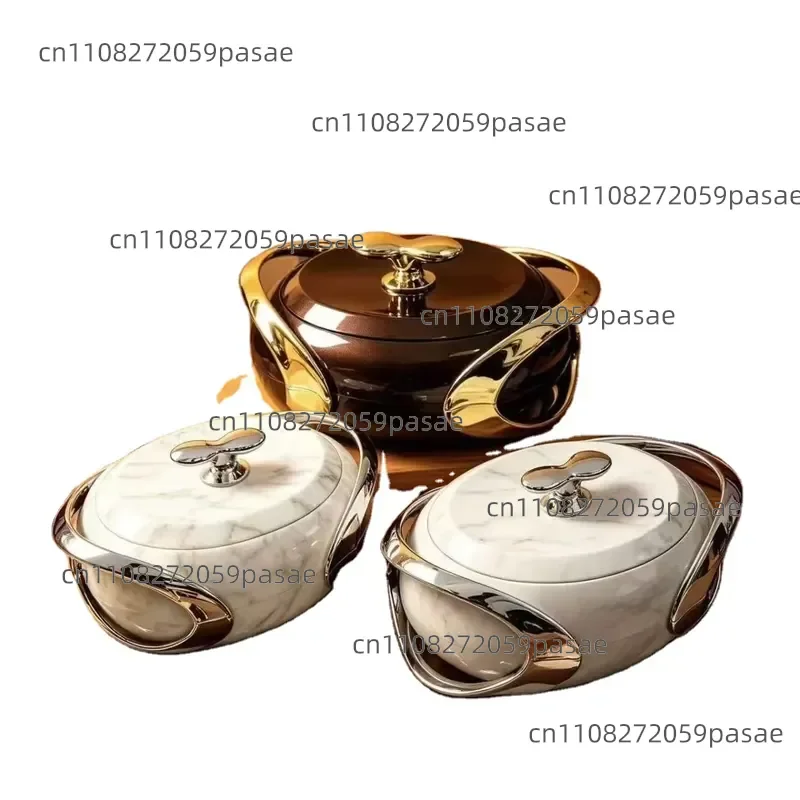 3pcs Modern Marble Food Warmer Set 2.0L 2.5L 3.0L Insulated Hot Pot Thermal Casserole Big Size Serving Dish