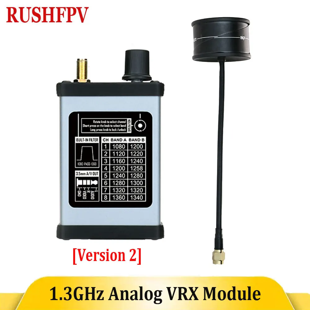 Rush 1.2/1.3G V2 Analog VRX Module Video Transmitter Receiver with Circular Polarized Antenna 7-30V Long Distance for FPV Drone