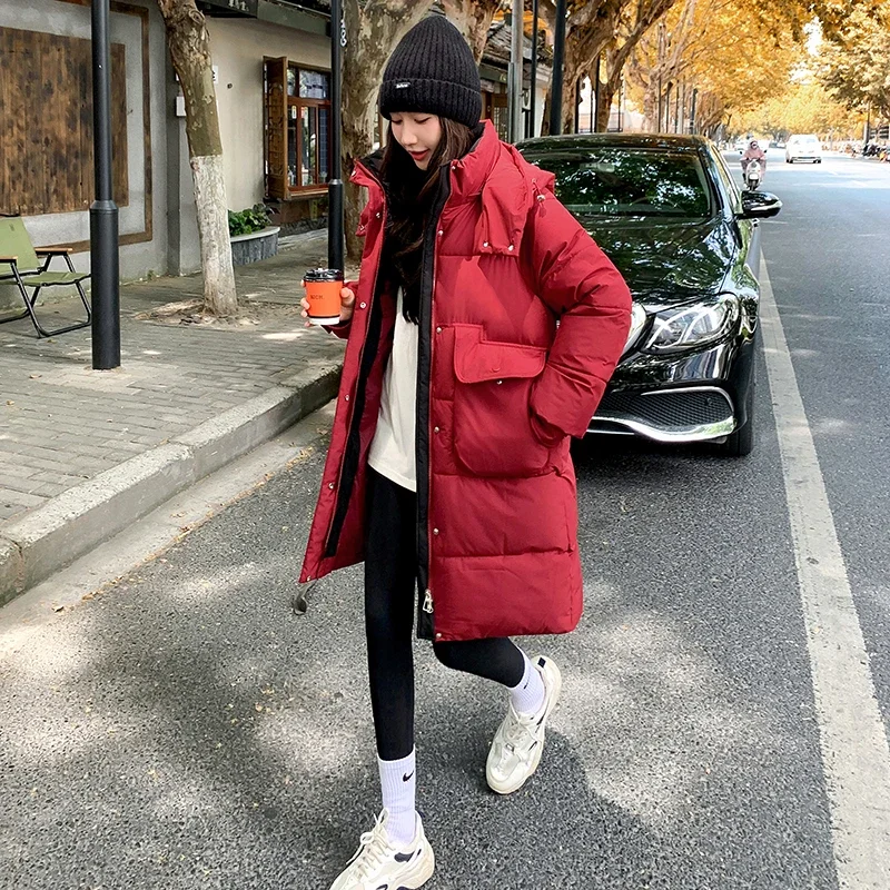 Women\'s Winter Jacket Long Down Cotton Warm Thick Overcoat Hooded Loose Casual Snow Wear Coat Female Windproof Parkas Outwear