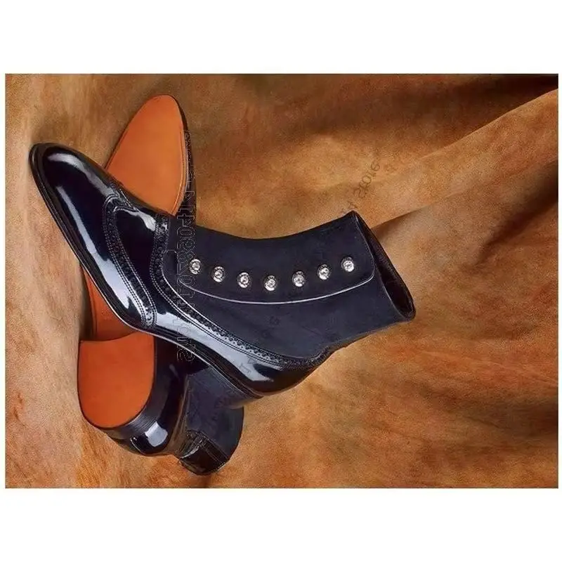 

Button Decor Mixed Color Patchwork Boots Fashion Slip On Men Casual Shoes Novel Handcraft Party Banquet Office Men Dress Shoes