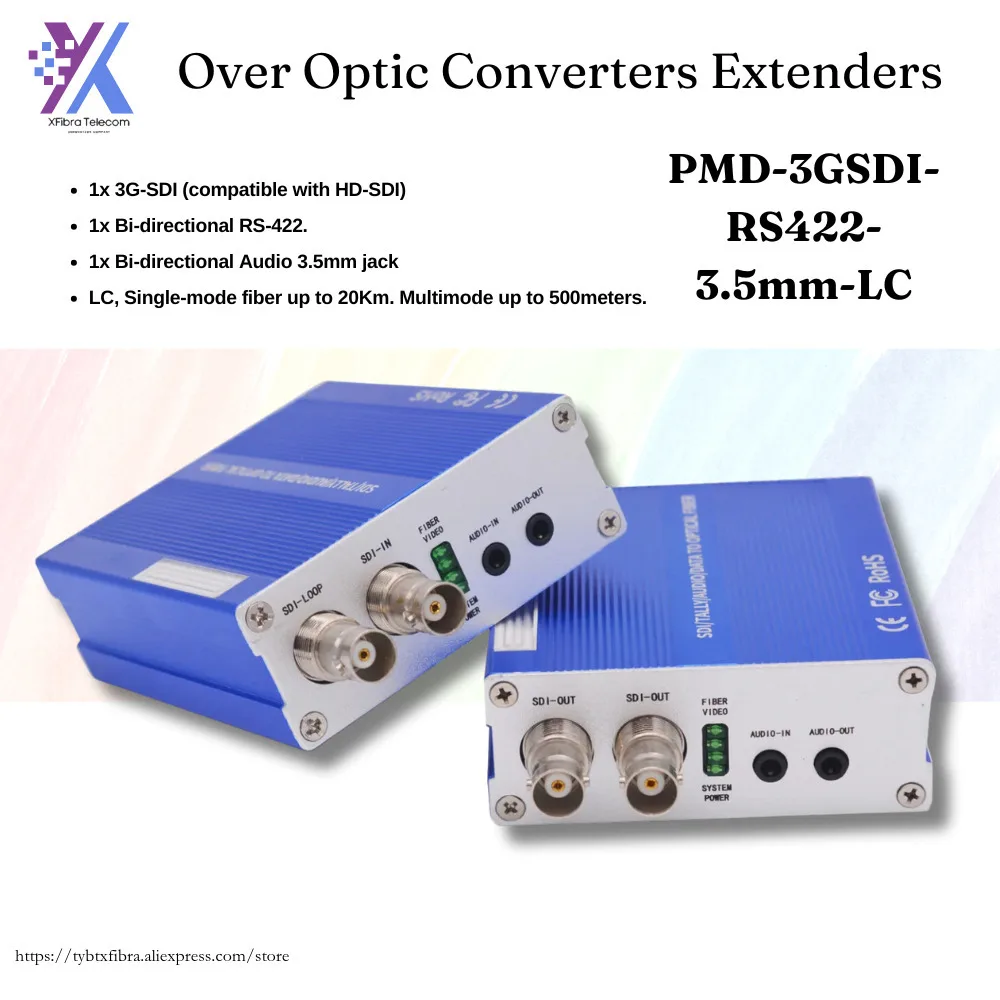 

Broadcast Quality 3G-SDI Over Optic Converters Extenders,RS422 3.5Mm Audio / Tally, HD SDI To Fiber SM 20Km, One Set