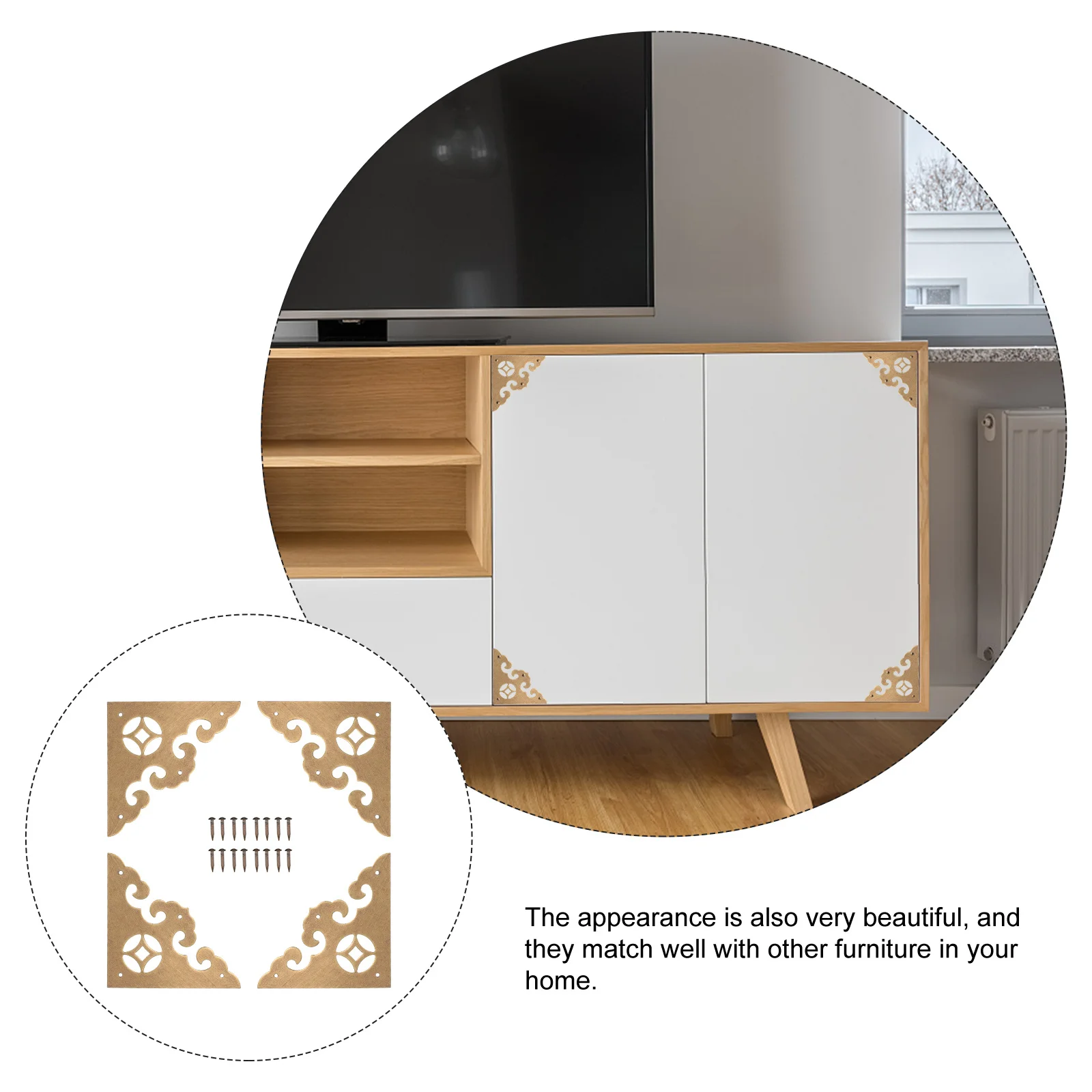 

4Pcs Brass Corner Protectors Box Wardrobe Guards Durable Chinese Style Vintage Bronze Corner Guards Home Office Use