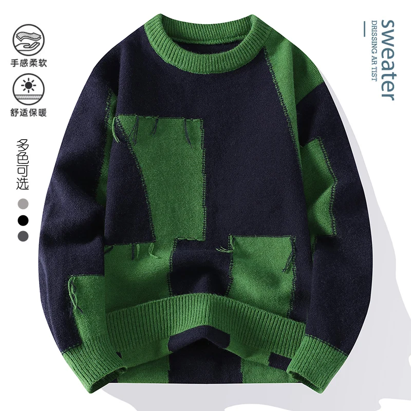2024 winter korean style Sweaters men warm sweater mens fashion sweaters striped patterns Men's wool pullovers male size M-4XL
