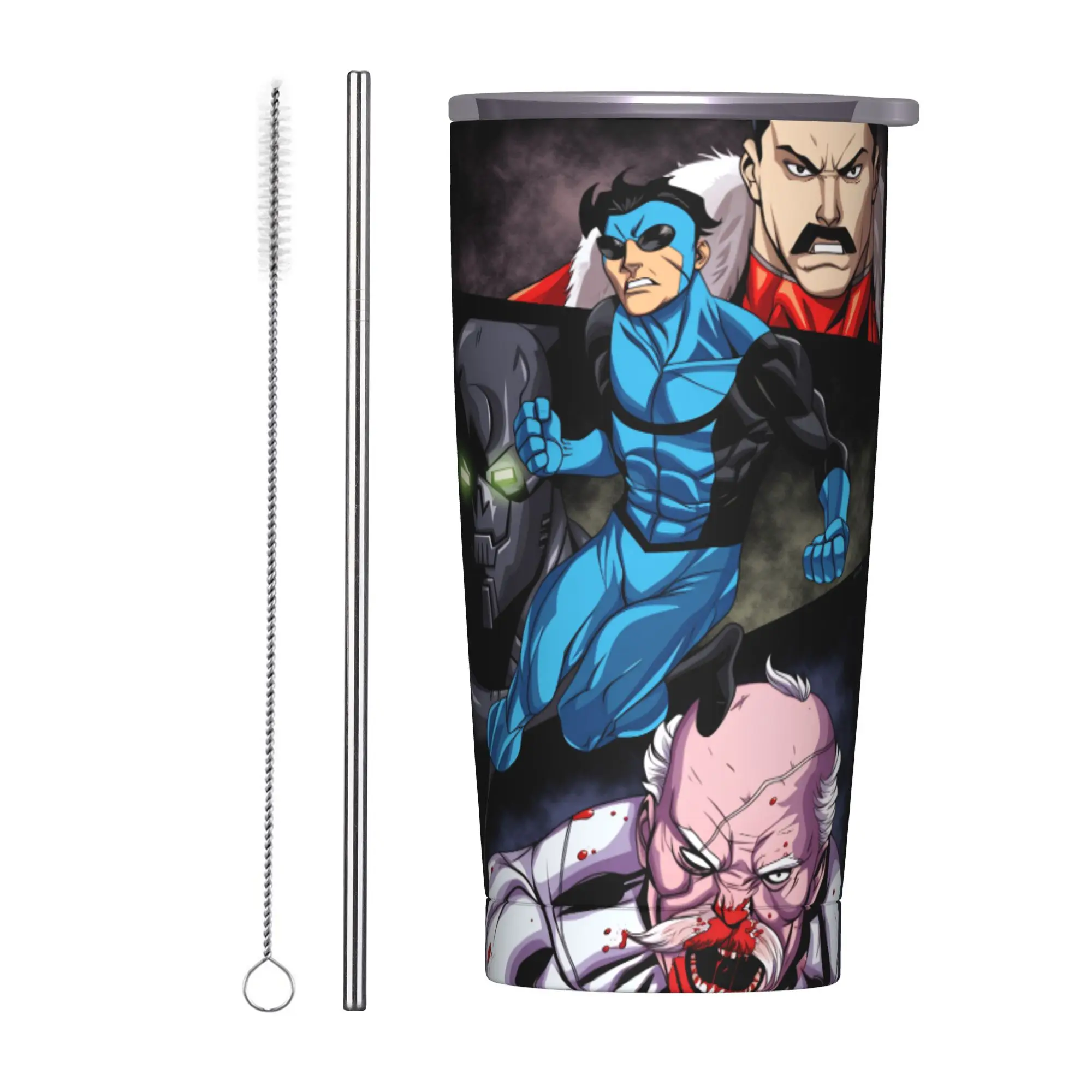 Comic I-Invincible Hero Stainless Steel Tumbler With Straws  Beach Thermal Mug Large Cold Drink Water Bottle,