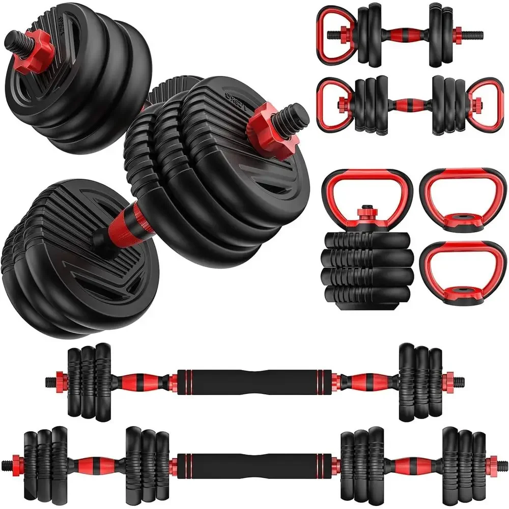 Versatile 4-in-1 Adjustable Dumbbell Set: 20-90lbs, Dumbbell, Bar, Kettlebell, Push-up Handle for Home Gym Workouts