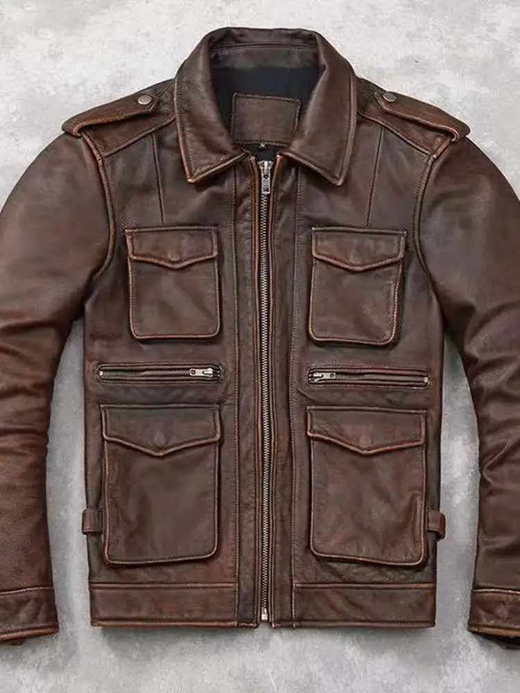 

Мужская винтажная кожаная куртка Heavy Industry с воротником из натуральной кожи, модель M65, для охоты, в стиле ретро, трендовая, однотонная, приталенного кроя.