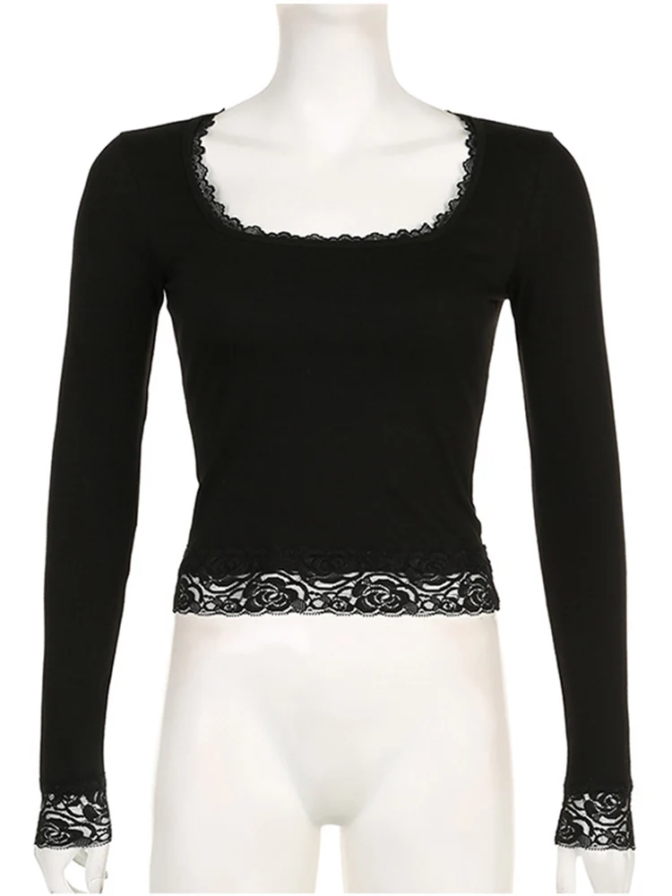 2000s gráfico t camisa vintage fada grunge feminino outono rendas guarnição manga longa magro se encaixa topos y2k roupas básicas harajuku camisetas