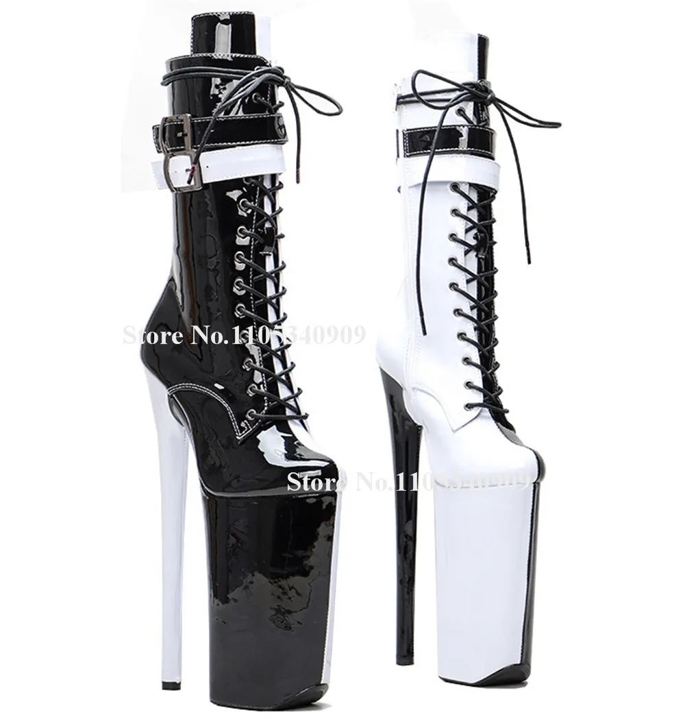 Bondarenko Sexy Mixed-colors Stiletto Heel Short Boots Round Toe White-black Red-black High Platform Super 23cm Dance Shoes