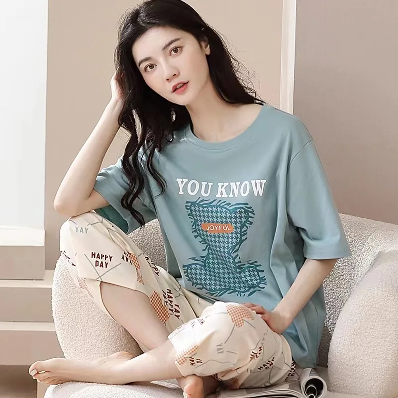 Summer New Ladies Pajamas Homewear Set of Short-Sleeved Pajamas Women\'s Summer Simple Korean Cartoon Loose Large Size Homewear