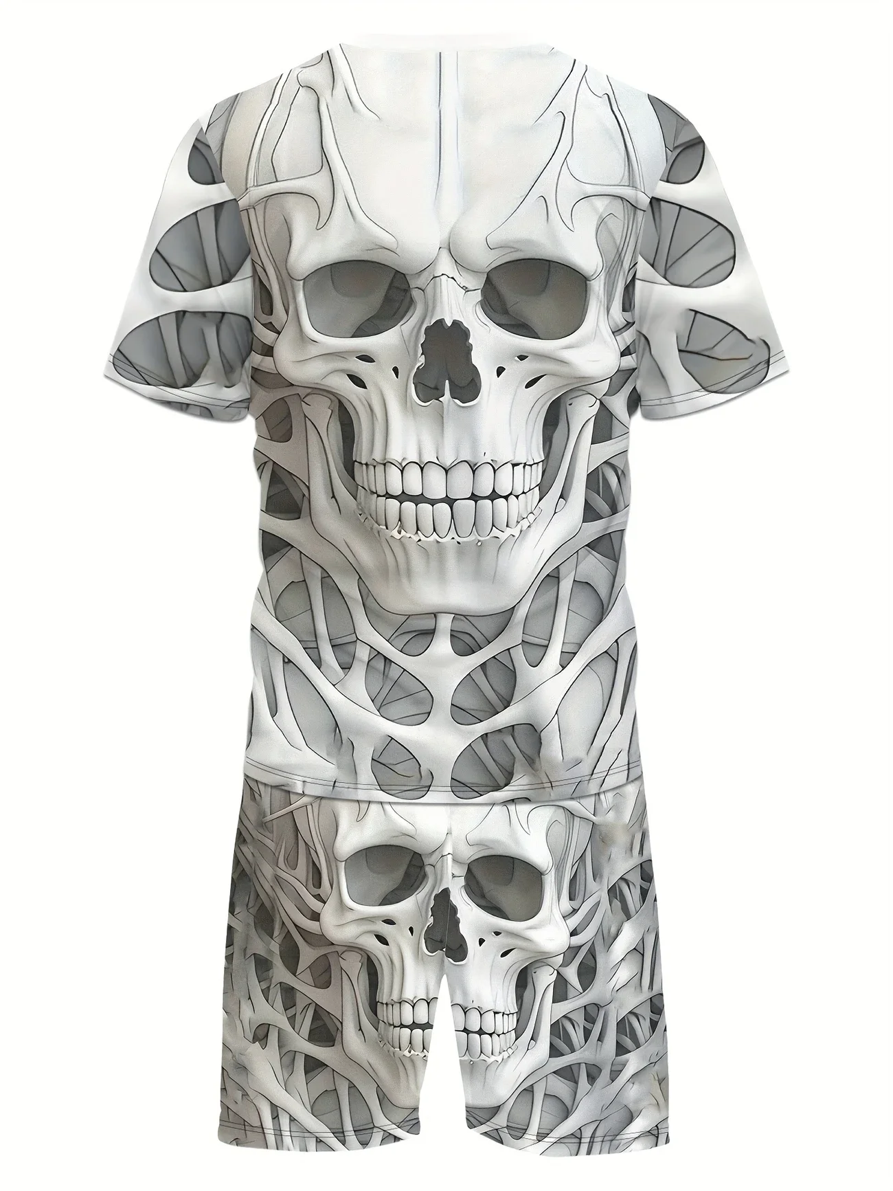 Men's Summer 3D Skull Print Short Sleeved T-shirt and Shorts Set Casual Party Clothing Hip-hop Street Style
