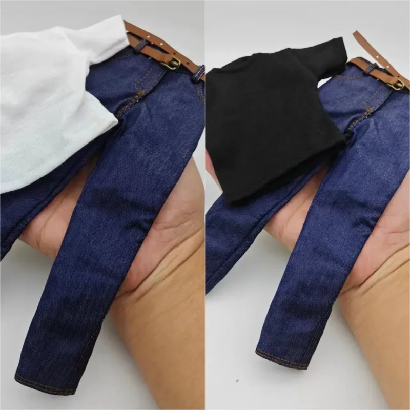 

1/6 Scale Male Solider T-Shirt Belt with Blue Jeans Clothes Set Model for 12in Action Figure Narrow Doll Body Toys Collections
