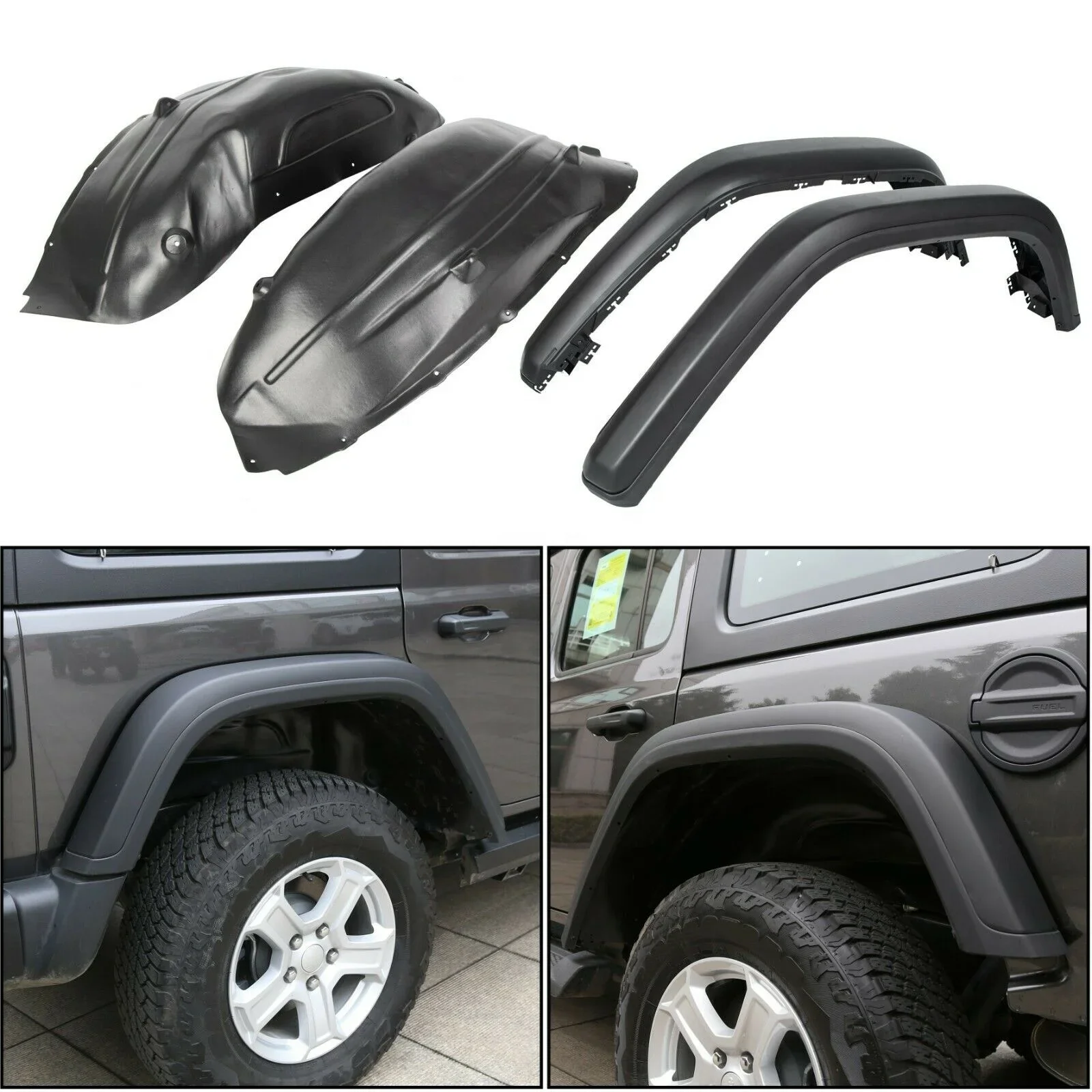 Voor 2018-2020 Jeep Wrangler JL Stubby Voor & Achter HIGH TOP Spatbordverbreders met Liners