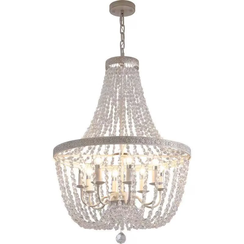 American Lustre K9 Crystal E14 Pendant Lights French White Iron Led Suspend Light Indoor Lighting Hanging Lamp Led Luminarias
