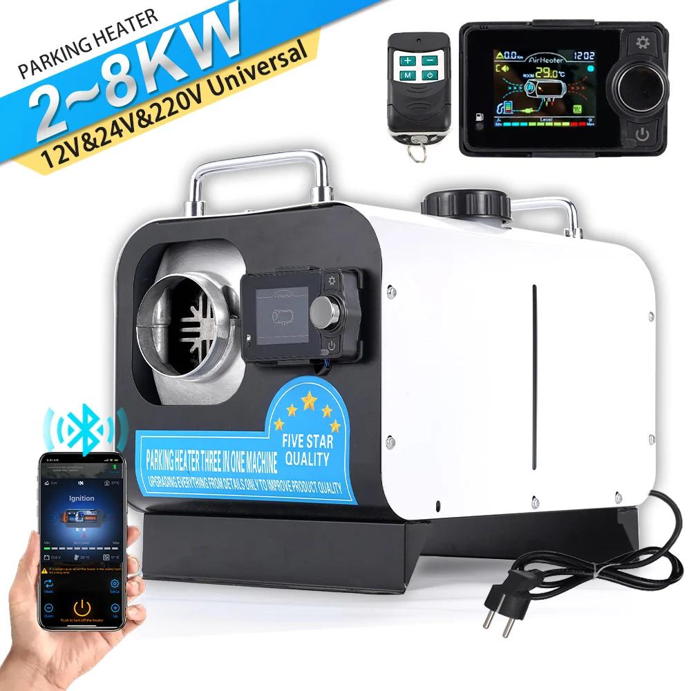 

2-8KW 12V&24V&220V Three-In-One Horizontal Heater Set White Bluetooth Version Suitable For Indoor/Outdoor/Various Vehicle Models