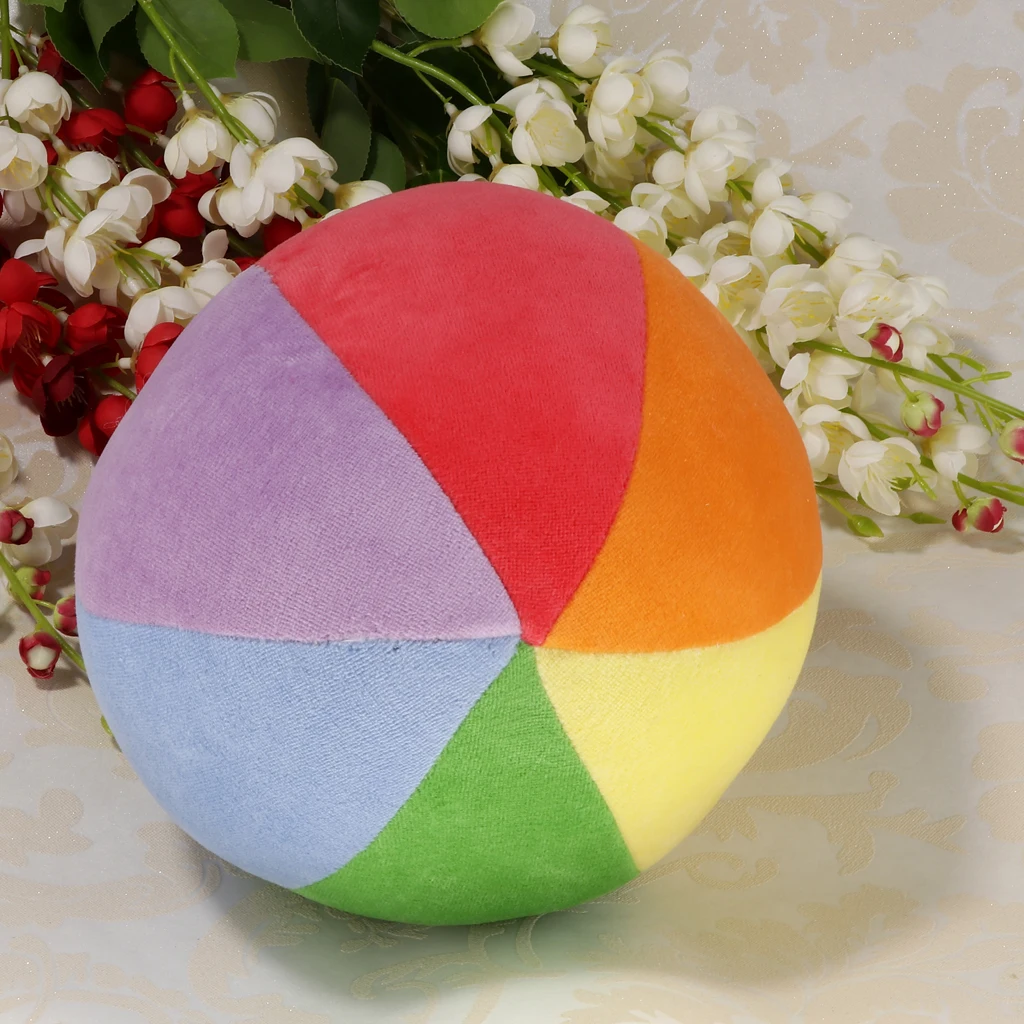 Pelota de peluche colorida para aprendizaje temprano de bebé, suministros para masticar, rellenos de 13cm