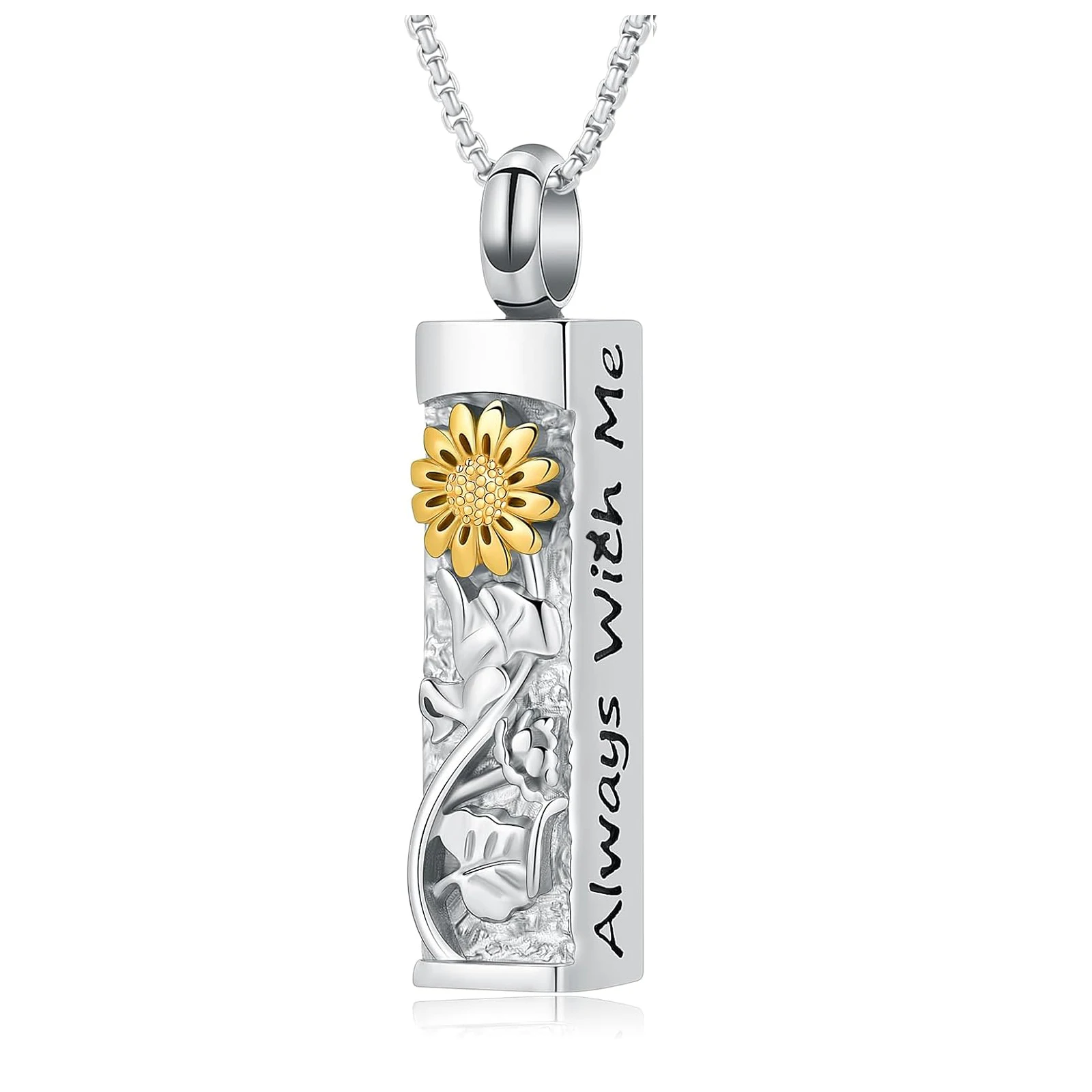 Sunflower Cuboid Shape Cremation Urn Jewelry Necklace cremation Jewelry for Ashes Customizable Keepsake Pendant