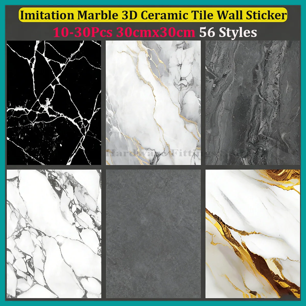 

10-30PCS 56 Styles Imitation Marble 3D Ceramic Tile Sticker, Waterproof Self-adhesive, Home Wall Renovation Decoration Wallpaper