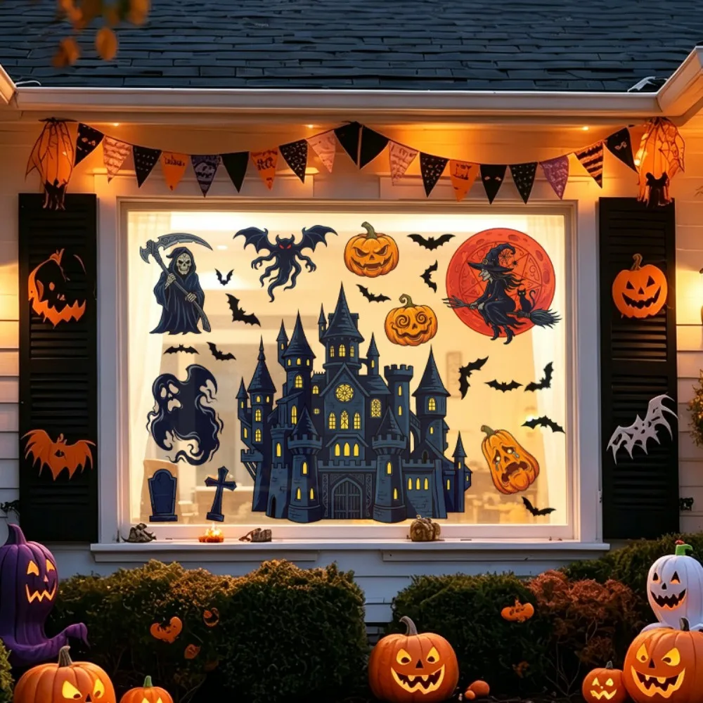 Halloween Decorations, Grim Reaper Demon Static Glass Cabinet Window Stickers for Halloween Party