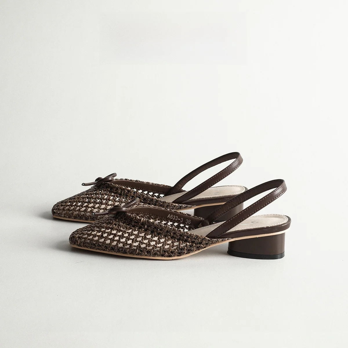 Leather Woven Hollow out Sandals Women's  Knot for Skirts Vacation Low Cut Thick Heel Single Shoes Casual Style