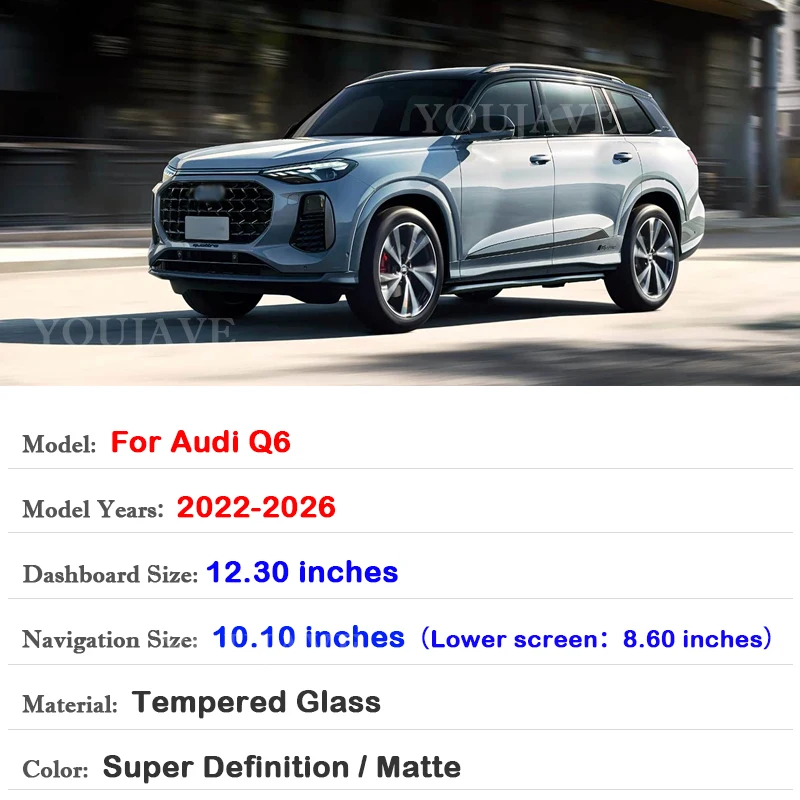 For Audi Q6 2022-2024 2025 2026 10.10 Inches Car LCD Navigation Touch Display Screen HD Dashboard Tempered Glass Protective Film