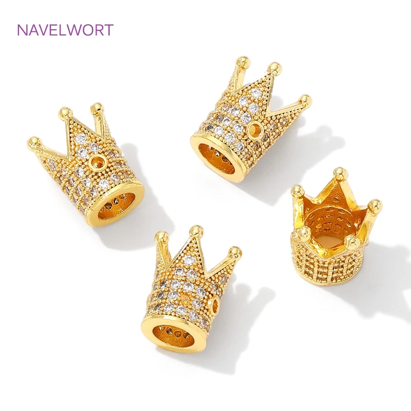 Cuentas espaciadoras de latón chapado en oro de 18 quilates con circonitas para la fabricación de pulseras, separadores de cuentas, suministros para la fabricación de joyería DIY.