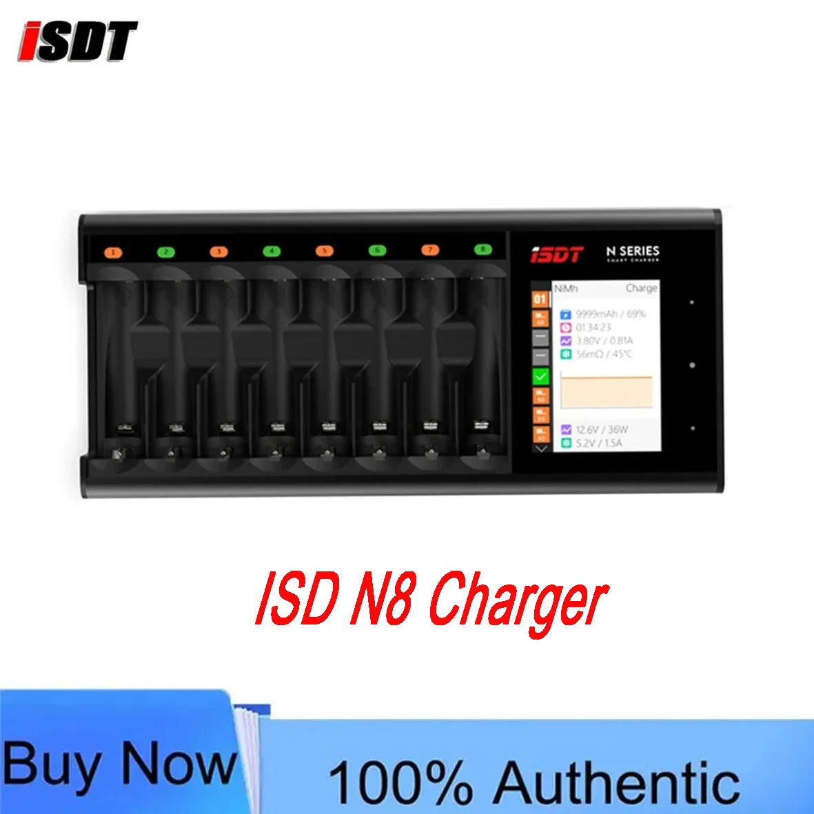 ISDT N8 LCD Display Universal Battery Charger 8-Slot Speedy Smart Battery Fast Charger for Rechargeable Batteries AA AAA Li-lon