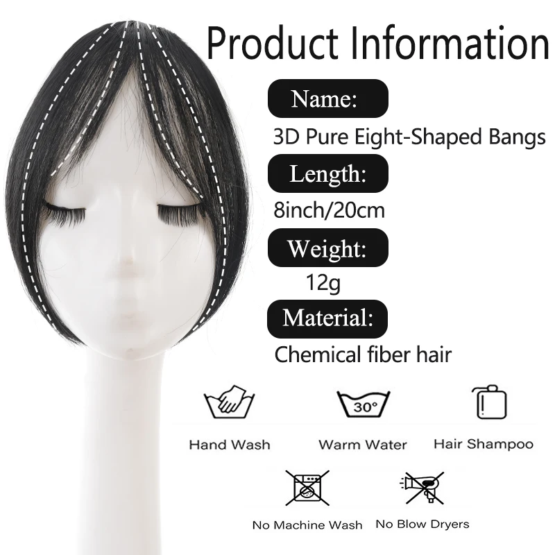 Eight character bangs wig patch for forehead replacement with synthetic fluffy invisible makeup and anti-aging wig patch