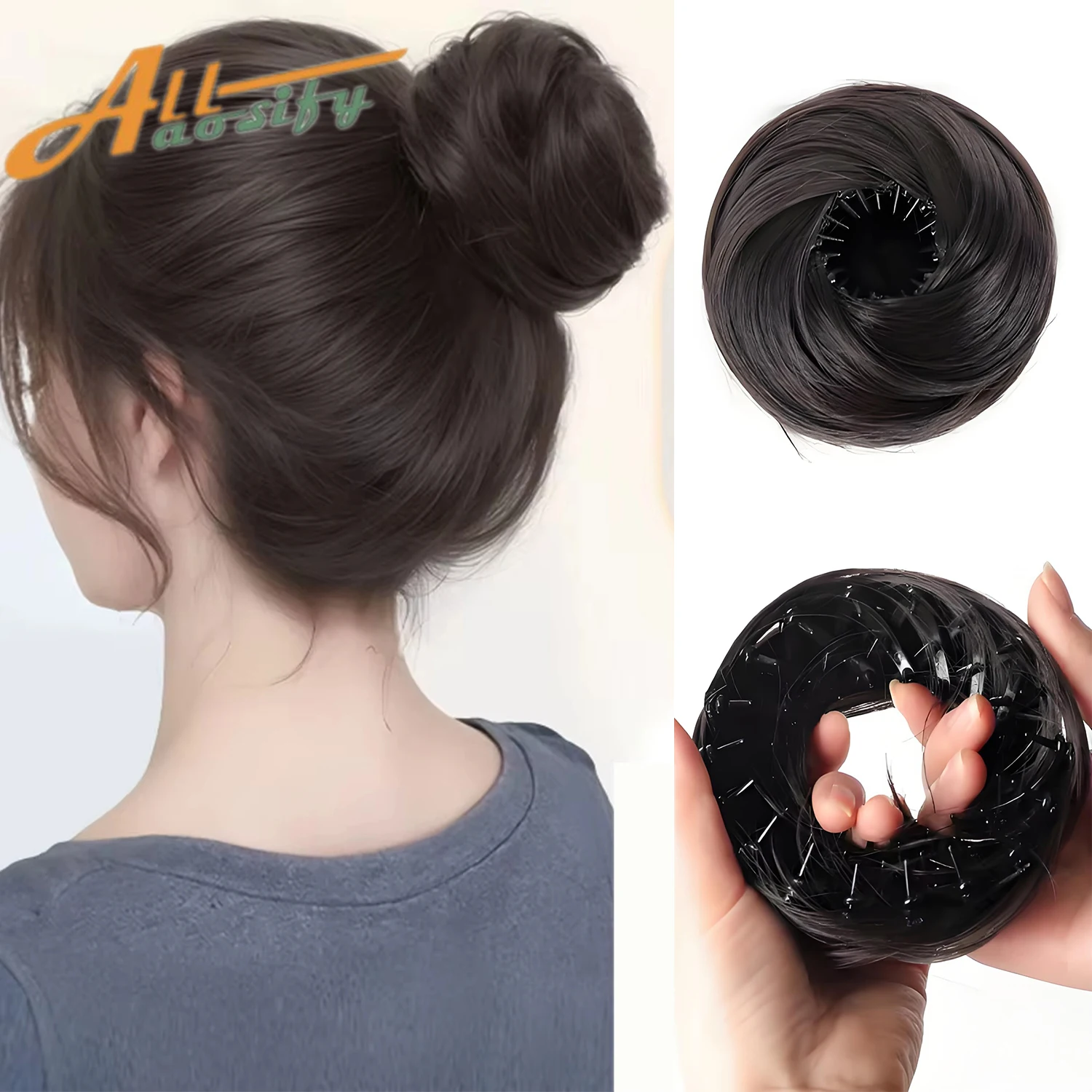 Synthetic Clip in Messy Hair Bun Extensions Mini Donut Updo Hairpieces for Women Girls Bird's Nest Shaped Retractable Chignons