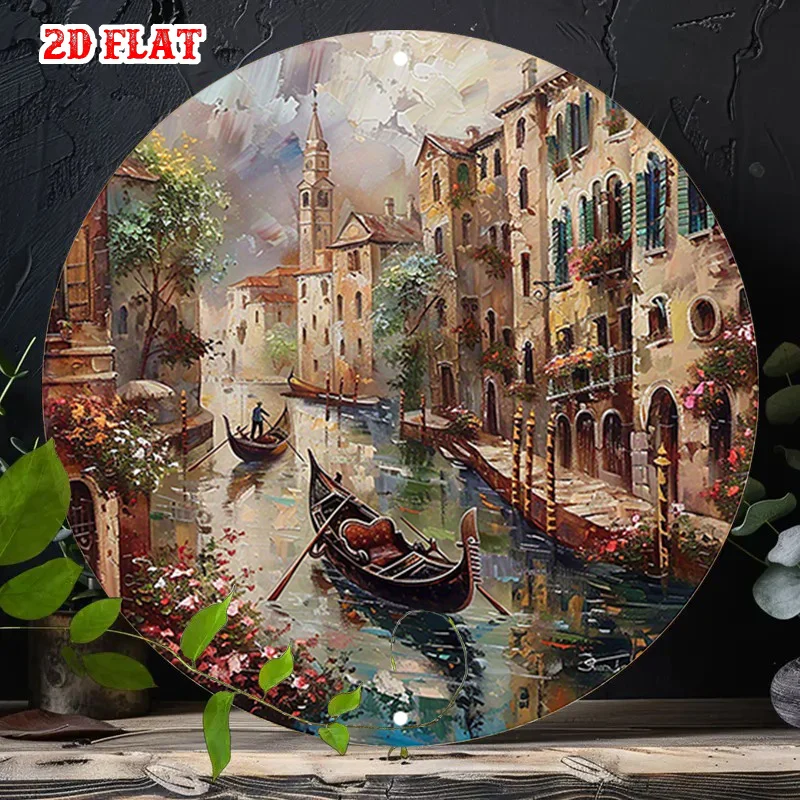 Vintage Venice Gondola Round Aluminum Metal Plaque Grand Canal St.Mark Wall Decor For Home Bar Art Sign