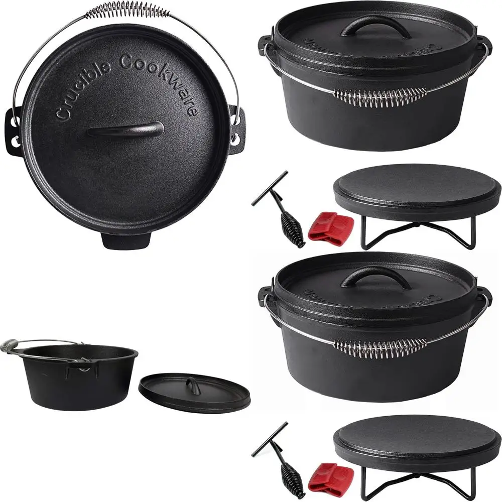 

Seasoned Cast Iron Dutch Oven, 4.1 Quart, with Lid, Stand, and Silicone Handle Covers