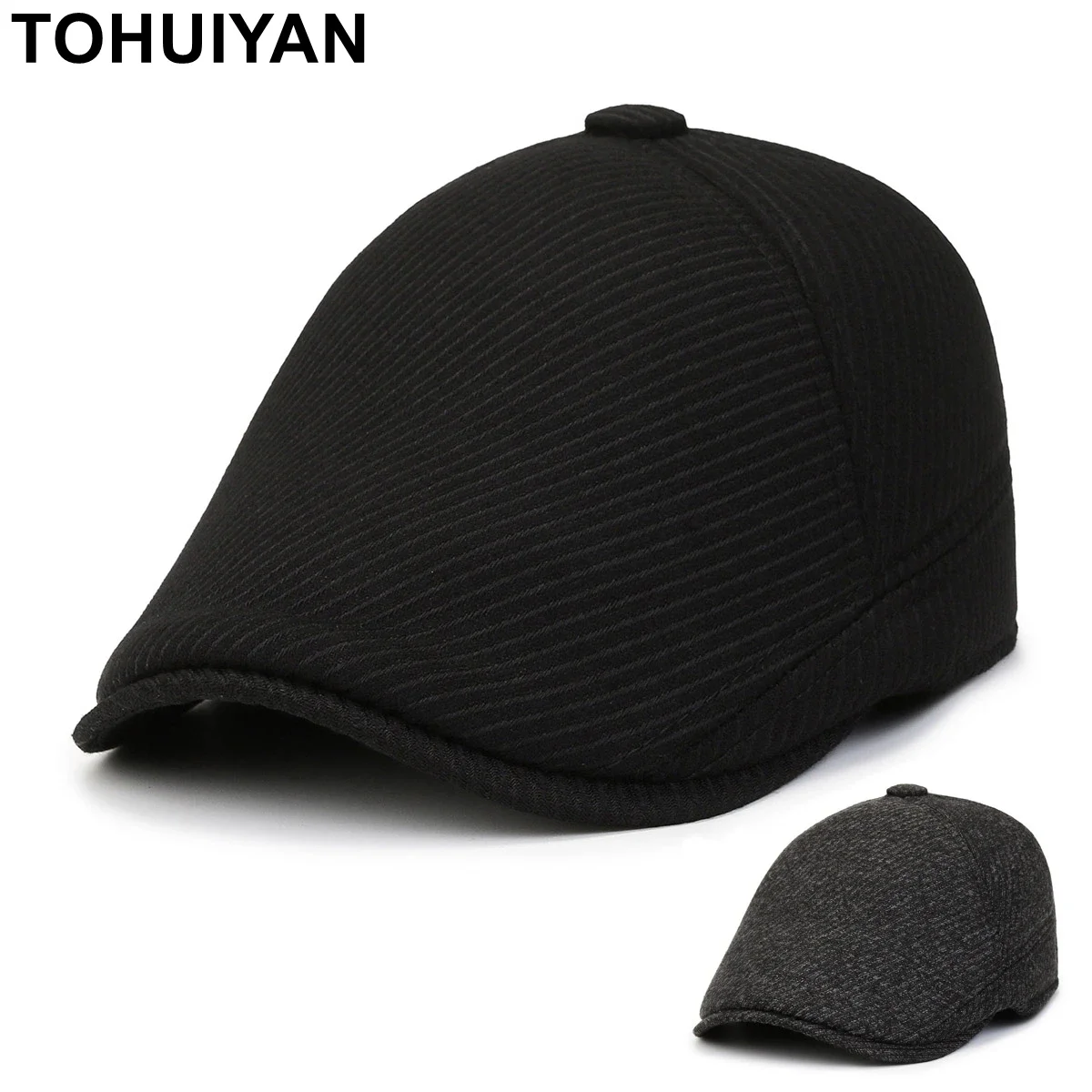 TOHUIYAN Warm Plush Men Hat Thicken Woolen Newsboy Caps Winter Windproof Boinas Driving Flat Cap Dad Duckbill Visor Cabbie Hats