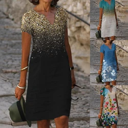 Women 2022 Loose Summer Vintage Ruffles Short Sleeve Dress Spring Large Big Printed Boho Casual Party Elegant Dresses