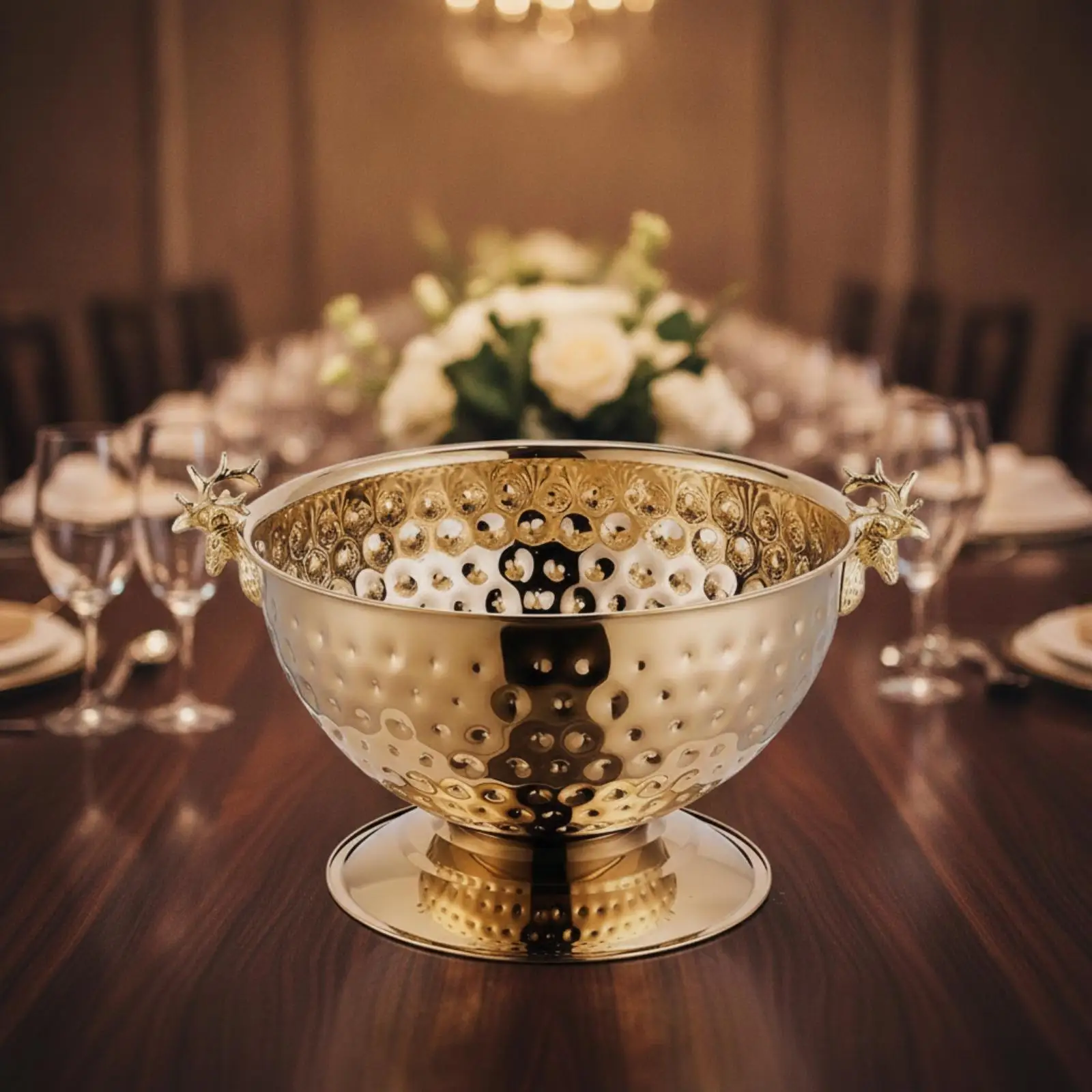 Ice Vessel with Pedestal Large Capacity Champagne Vessel Champagne Bowl Silver Wine Cooler Long-Lasting for Party Hosts