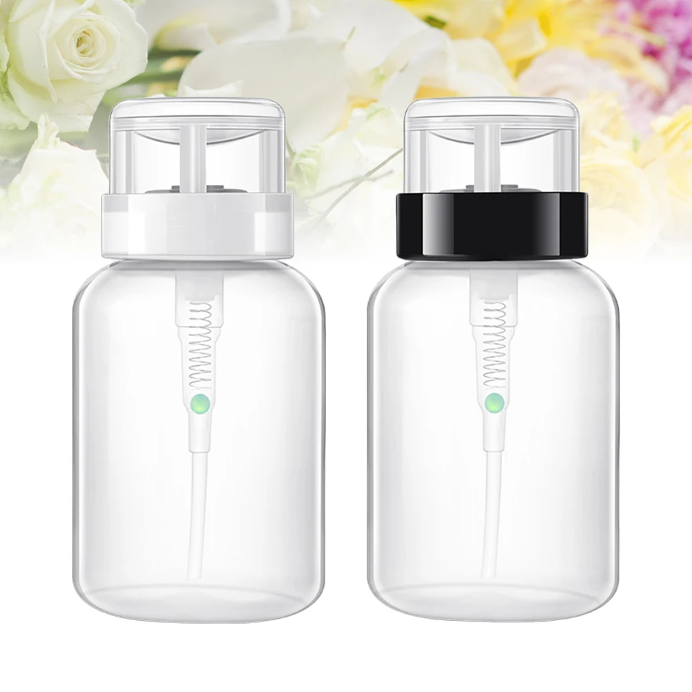 2 szt. Butelka na płyn do usuwania lakieru do paznokci, trwałe podopakowanie, dozownik z pompką do przechowywania płynu, łatwa blokowana konstrukcja do mycia paznokci
