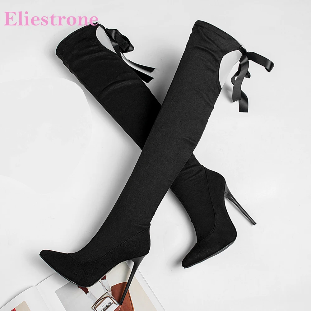 

New Winter Glamour Black Women Over the Knee High Boots High Stiletto Heels Lady Party Shoes Plus Big Size 12 43 45 48