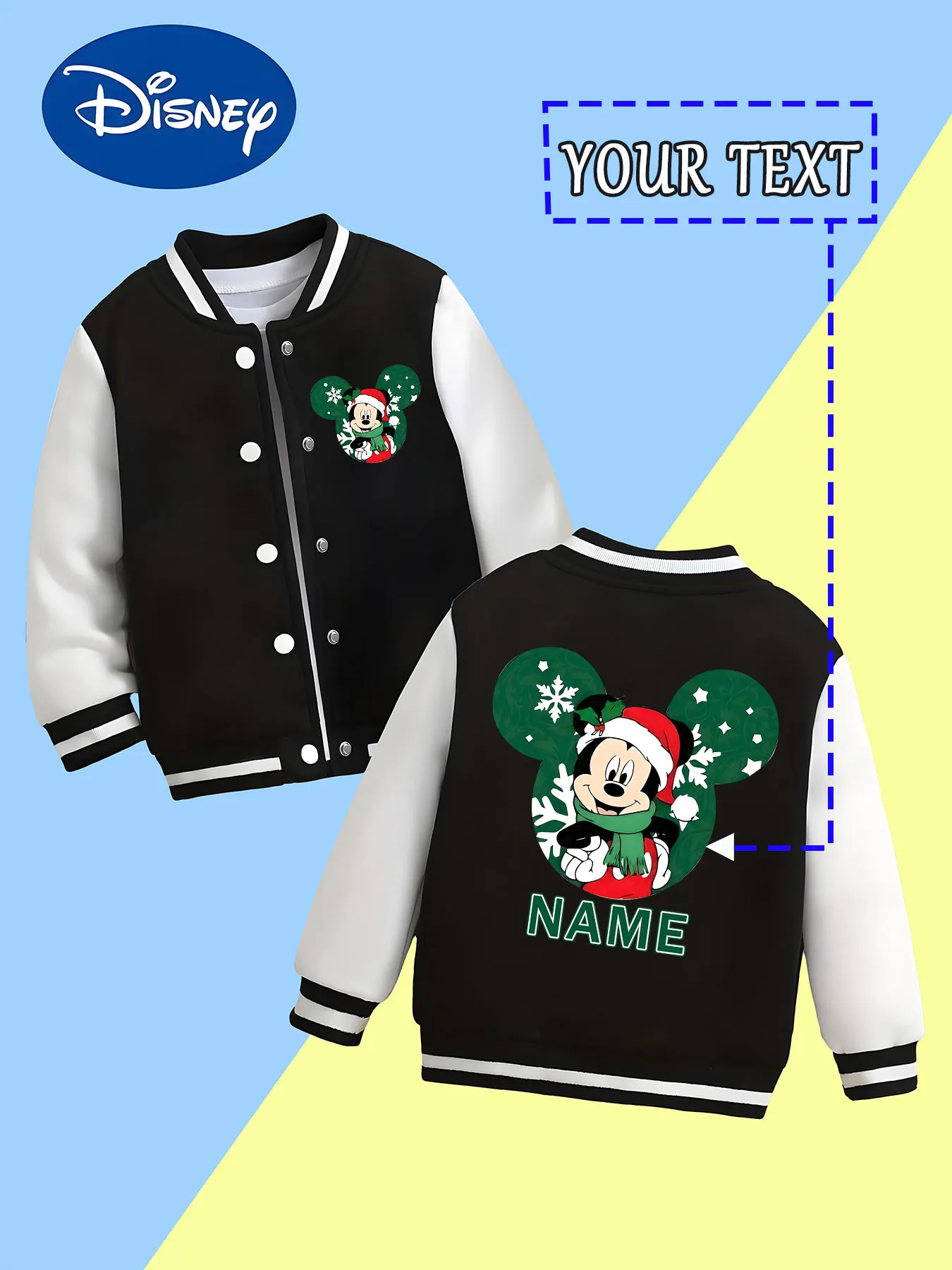

MINISO Disney Christmas Mickey Mouse Baseball Jacket for Kids - Mickey Mouse Christmas design, cute and appropriate for the occa